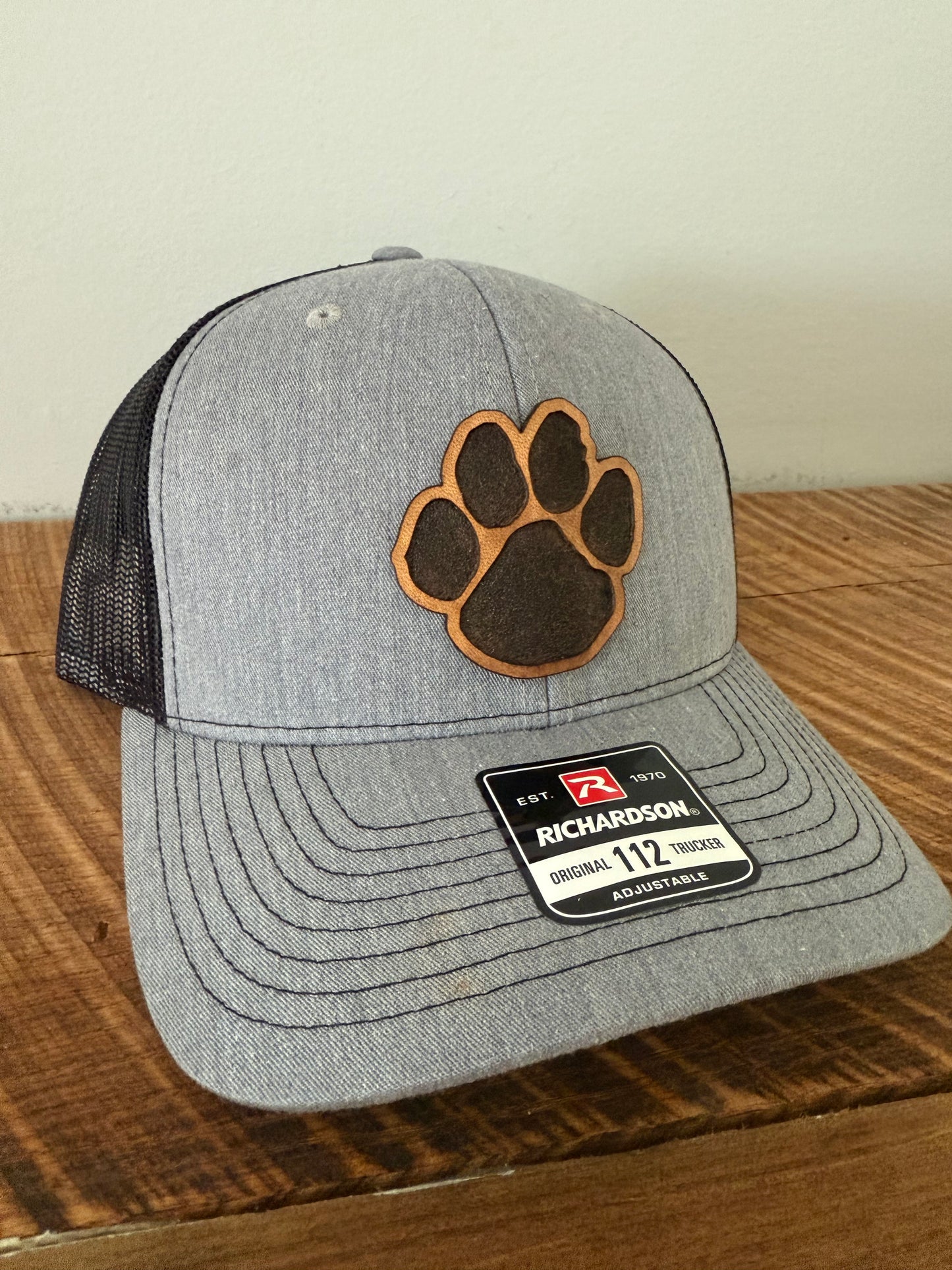 Panther Paw Print Leather Patch Hat | Richardson 112 Trucker | Custom Football Spirit Hat for Fans, Coaches & Players