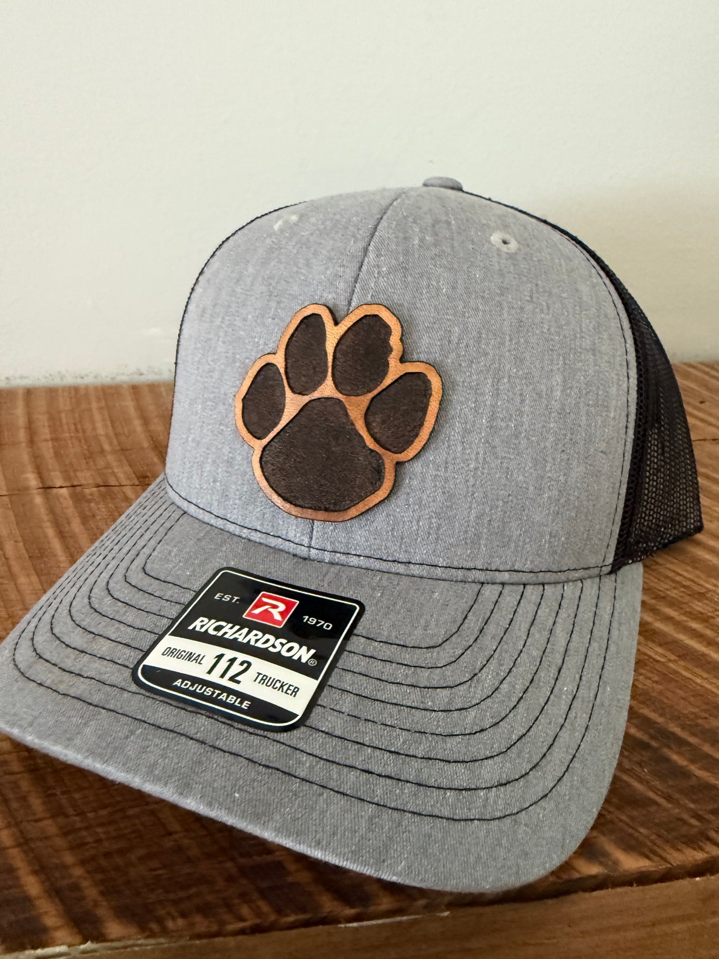 Panther Paw Print Leather Patch Hat | Richardson 112 Trucker | Custom Football Spirit Hat for Fans, Coaches & Players