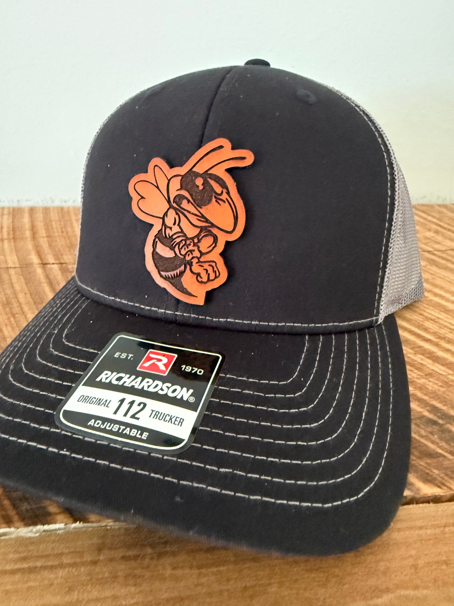 Hornets Leather Patch Hat | Richardson 112 Trucker | Custom Football Spirit Hat for Fans, Coaches & Players