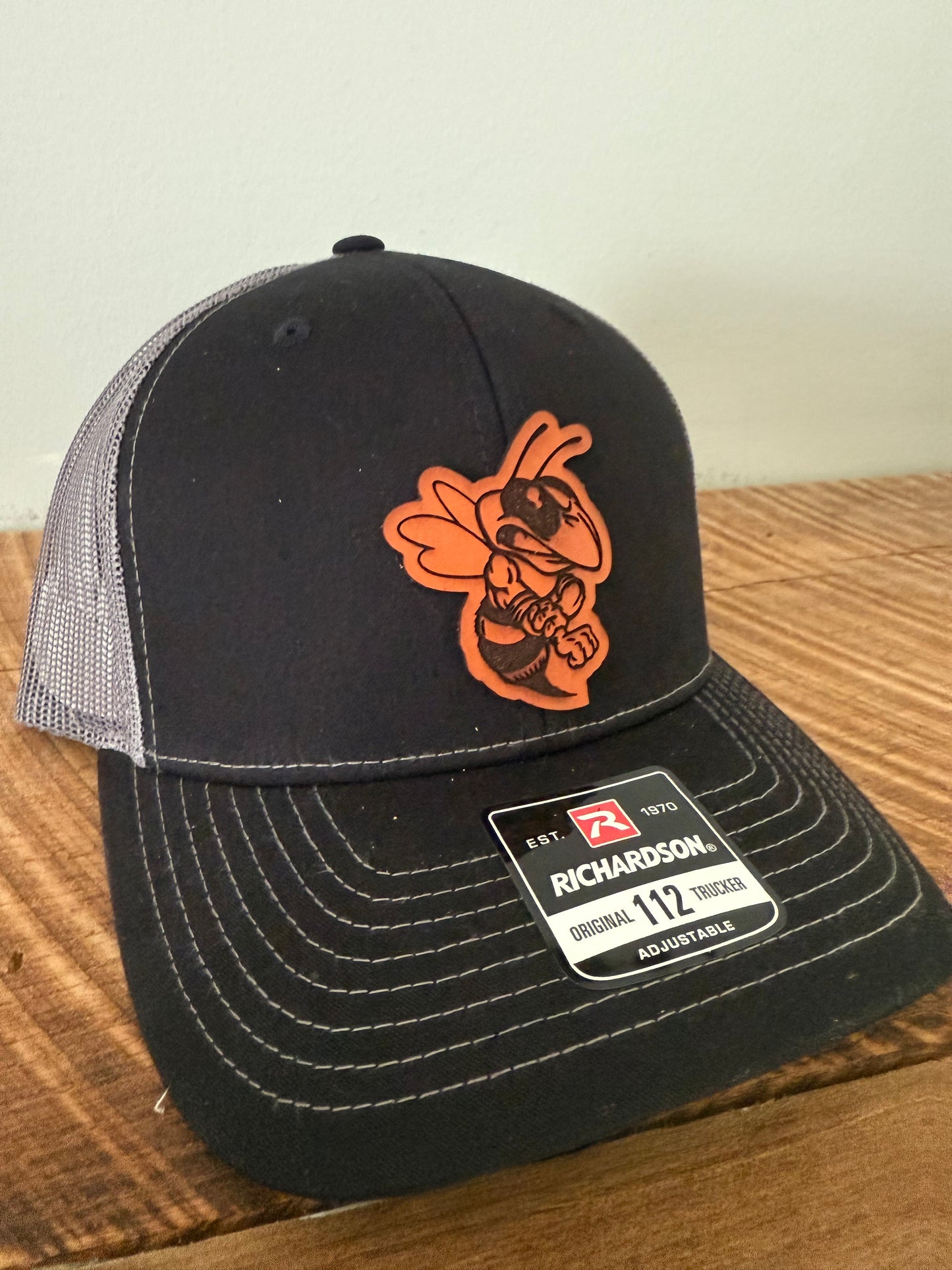 Hornets Leather Patch Hat | Richardson 112 Trucker | Custom Football Spirit Hat for Fans, Coaches & Players