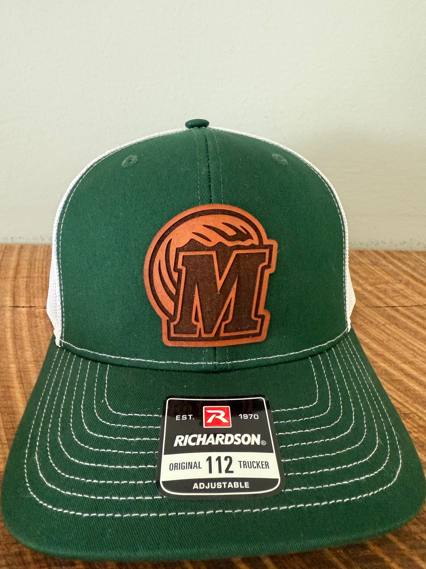 Green Wave Leather Patch Hat | Richardson 112 Trucker | Custom Football Spirit Wear for Fans, Coaches & Students