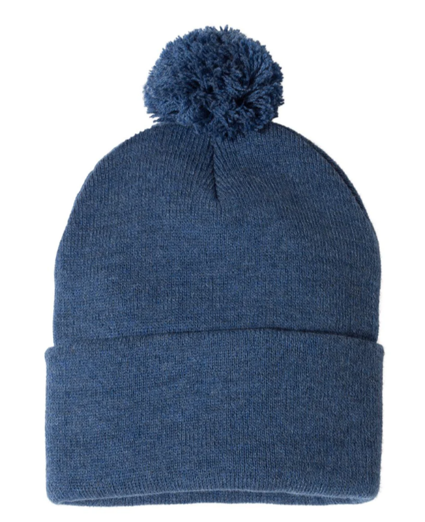 Custom Leather Patch Adult Beanie + POM