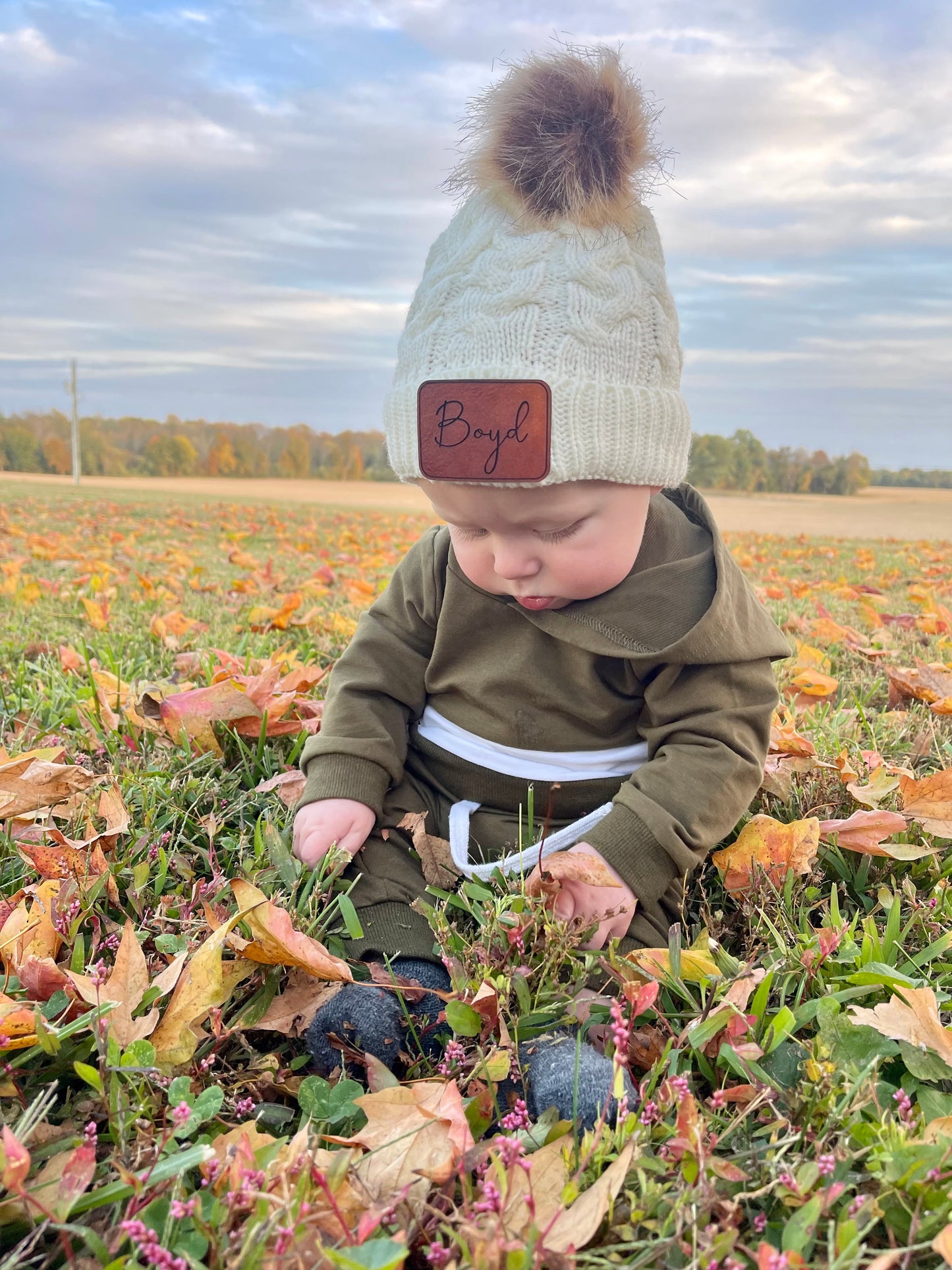 Baby Name Patch Beanie with POM