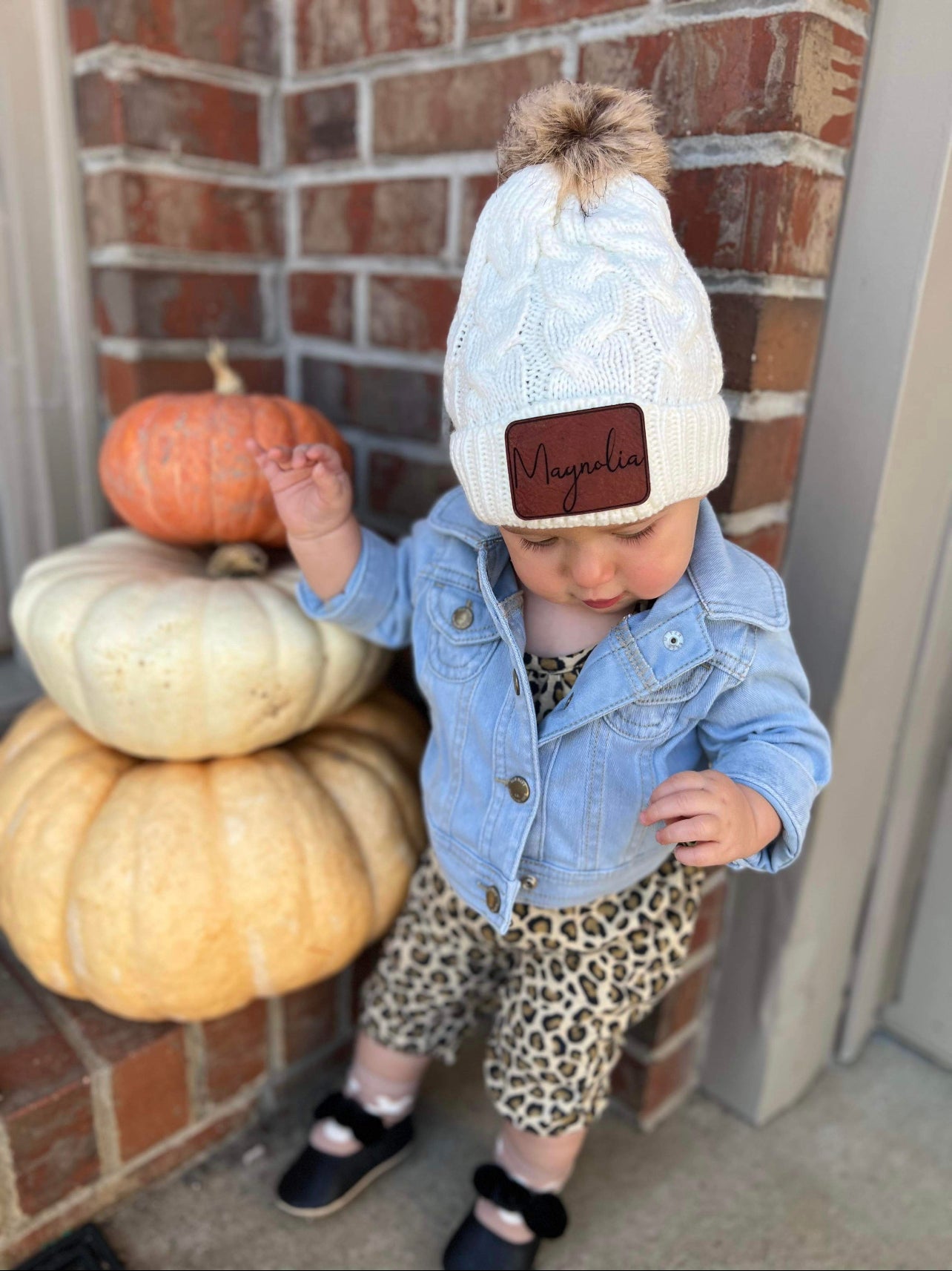 Baby Name Patch Beanie with POM
