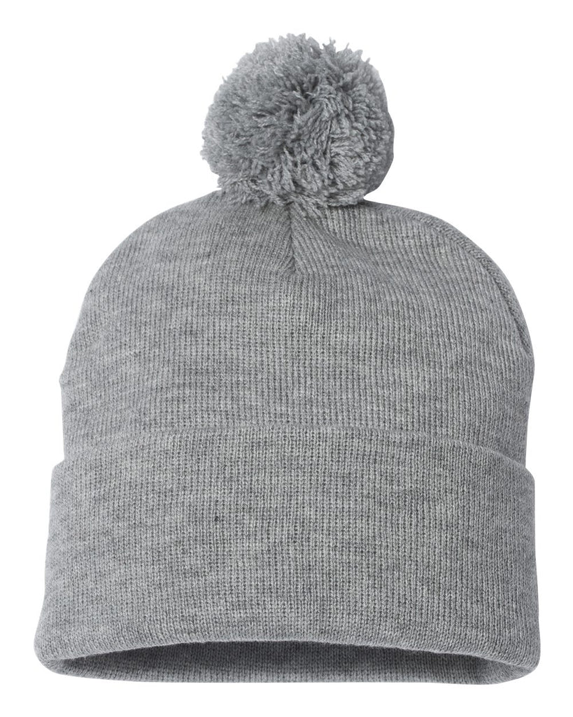 Custom Leather Patch Adult Beanie + POM