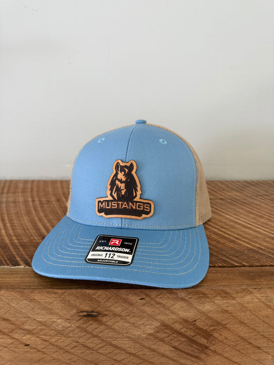 Mustangs Leather Patch Hat | Richardson 112 Trucker | Custom Football Spirit Hat for Fans, Coaches & Alumni