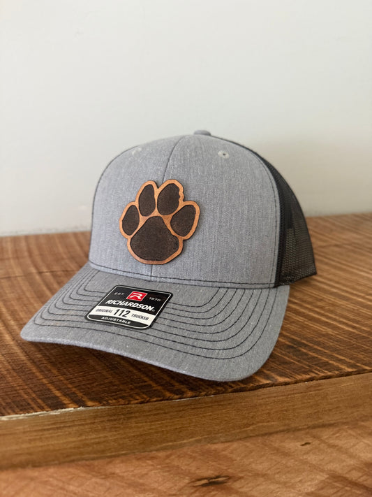 Panther Paw Print Leather Patch Hat | Richardson 112 Trucker | Custom Football Spirit Hat for Fans, Coaches & Players