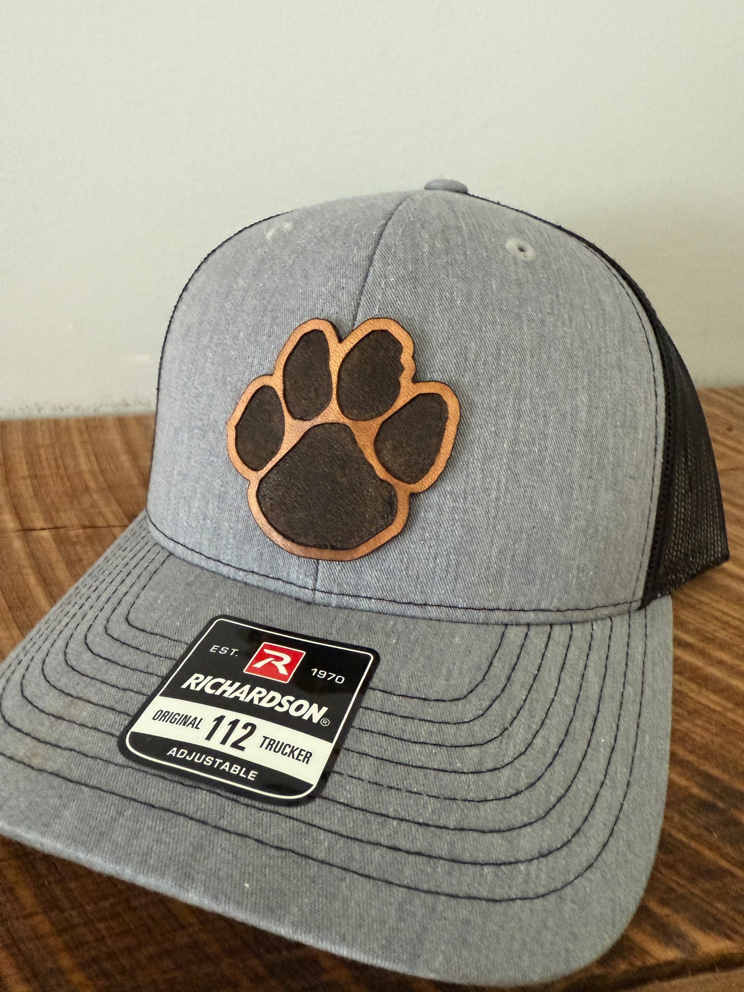 Panther Paw Print Leather Patch Hat | Richardson 112 Trucker | Custom Football Spirit Hat for Fans, Coaches & Players