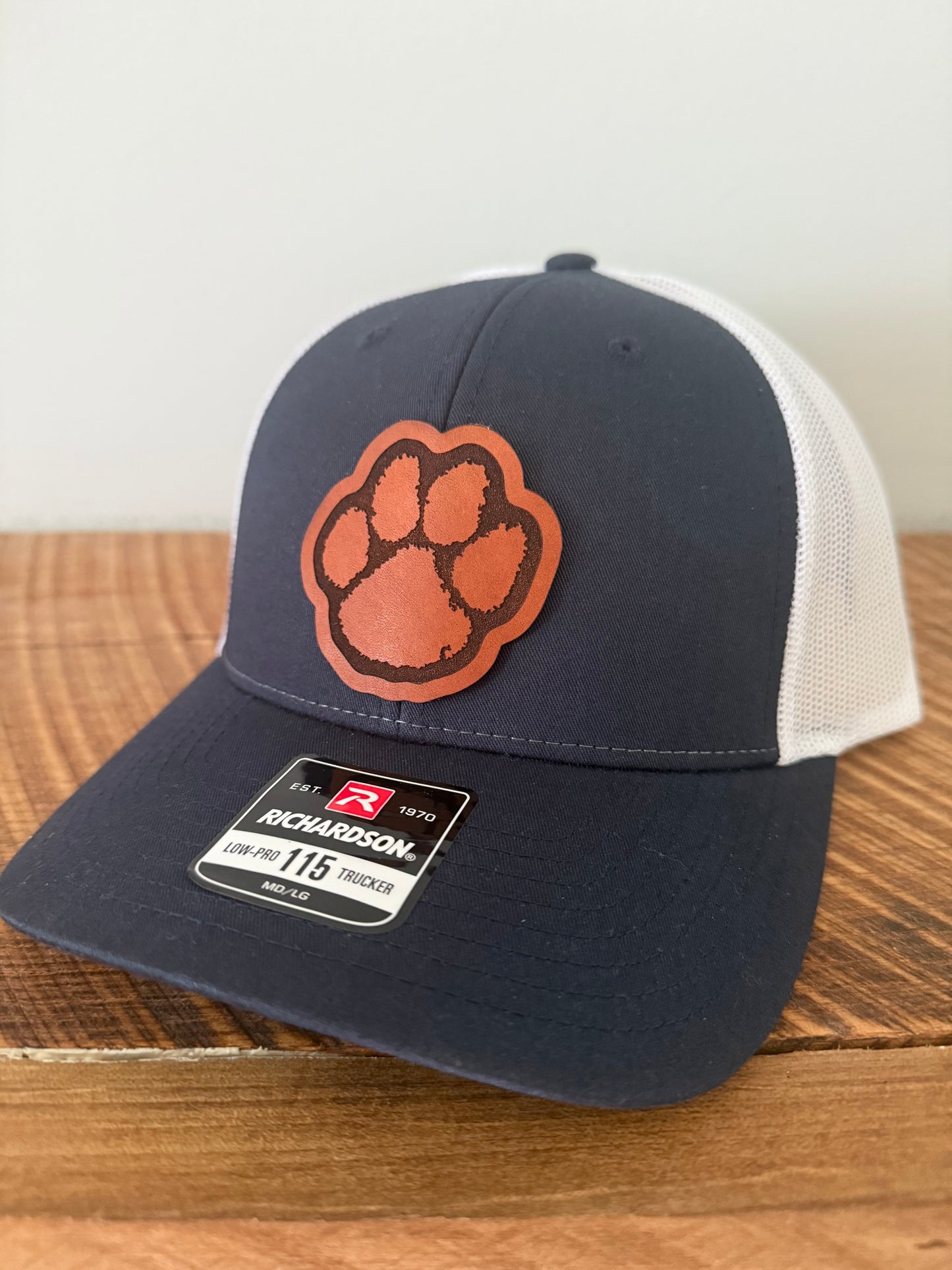 Tiger Paw Print Leather Patch Hat | Richardson 112 Trucker | Custom Football Spirit Hat for Fans, Teams & Coaches