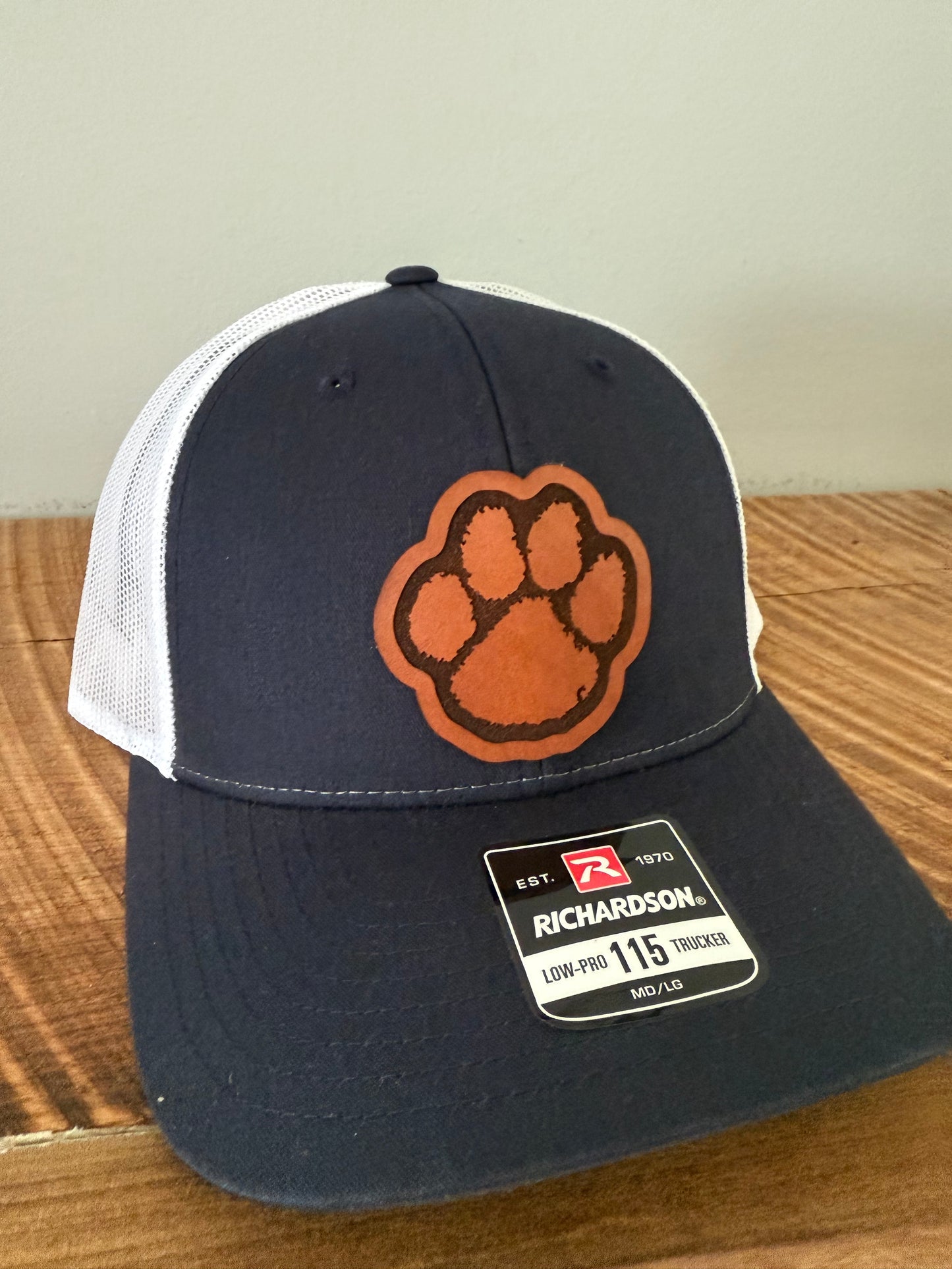 Tiger Paw Print Leather Patch Hat | Richardson 112 Trucker | Custom Football Spirit Hat for Fans, Teams & Coaches