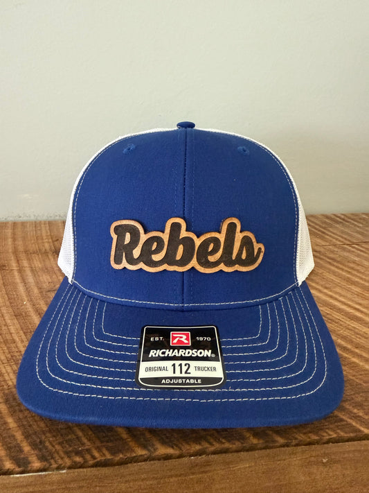 Custom Script Mascot Leather Patch Hat | Richardson 112 Trucker | Personalized Spirit Wear for Teams, Schools & Fans