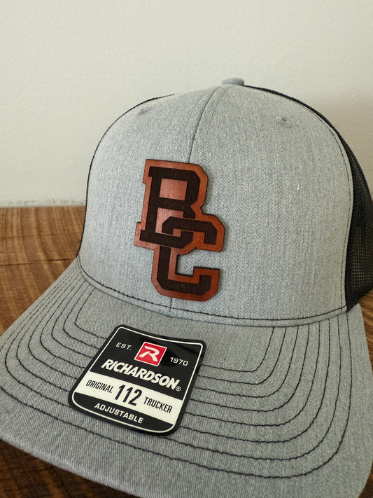Interlocking BC Leather Patch Hat | Richardson 112 Trucker | Custom School Spirit Hat for Fans, Teams & Coaches