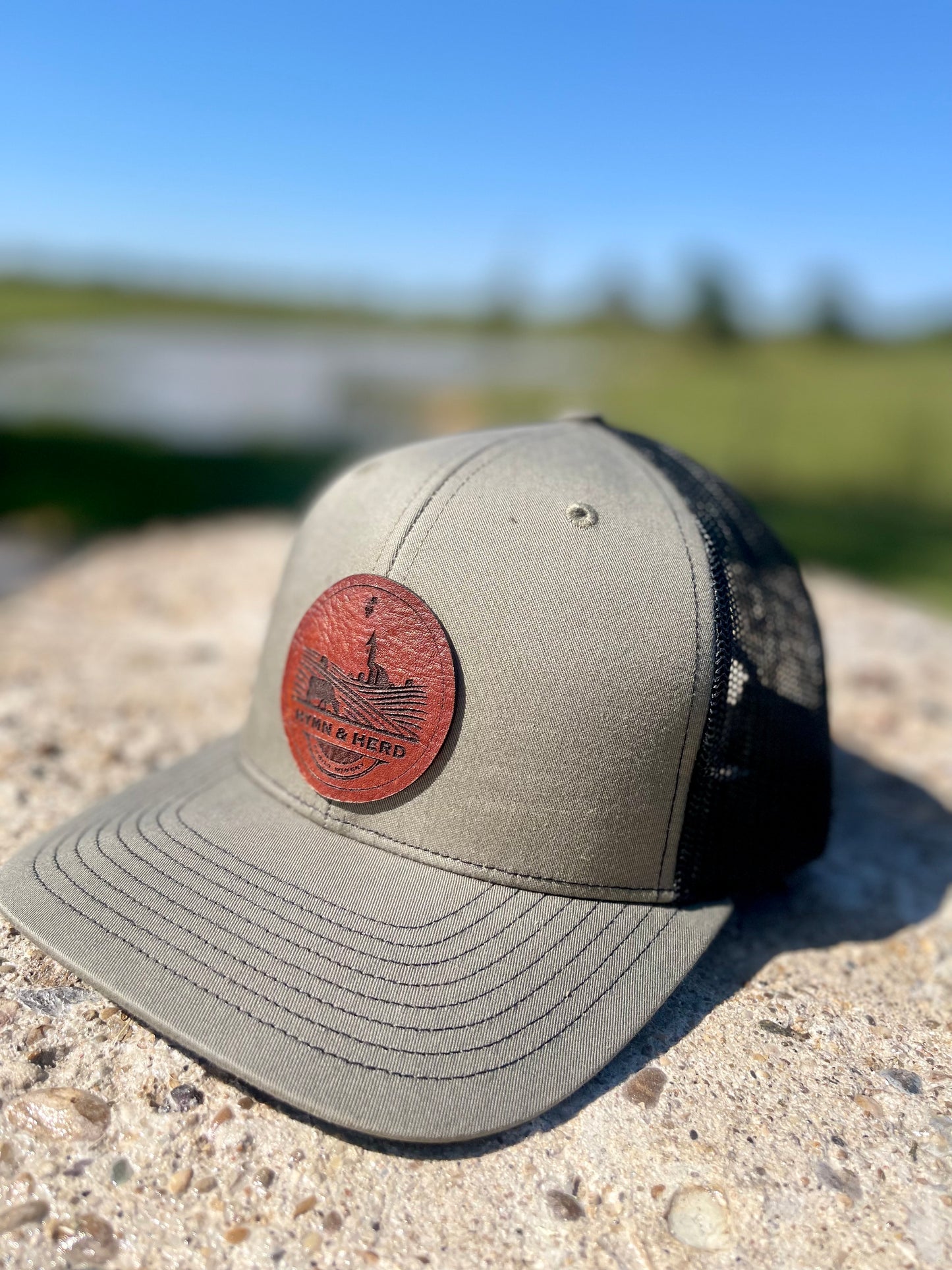 Debossed Richardson 112 Trucker Custom Leather Patch Hat with YOUR LOGO